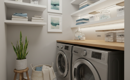 narrow laundry room organization