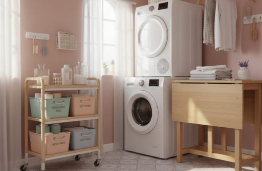 Portable Storage Pieces Renters Use to Maximize Small Laundry Zones