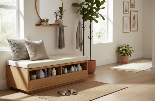 Space-Saving Benches With Hidden Compartments for Cleaning Essentials